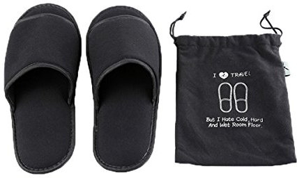 Comfysail Faltbare tragbare Hausschuhe, waschbar, offene Zehen, Frottee-Hausschuhe mit Aufbewahrungstasche, für Spa, Reisen, Hotel/Zuhause, Gäste, 34–43, Schwarz, 34-43