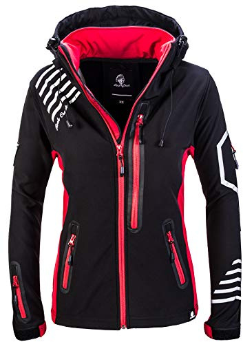 Rock Creek Damen Softshell Jacke Windbreaker Regenjacke Übergangsjacke Softshelljacke Damenjacke Regenmantel Outdoorjacke D-402 Schwarz-Rot M