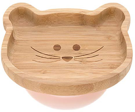 LÄSSIG Plato de madera para niños con ventosa de silicona antideslizante, color rosa