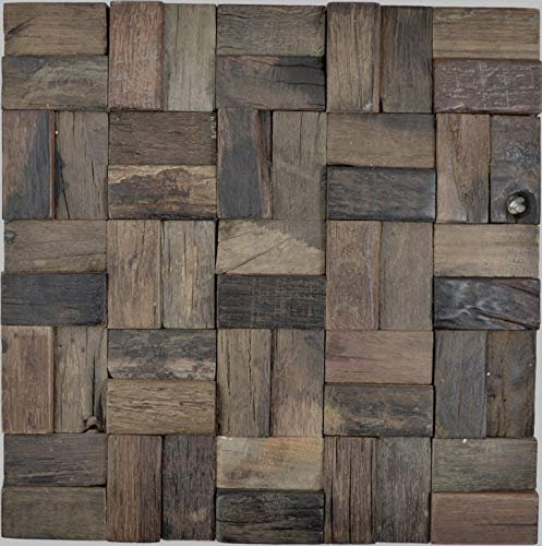 Holz Mosaik Parkett boot OLD Wood Holz FSC Wand Küche Bad Fliesenspiegel|WB160-25|1Matte