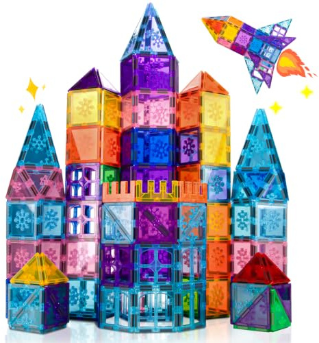 Xekel Construction Magnétique Enfant 100 Pièces, Bloc de Construction Magnétiques 3D Multicolores，Magnetic Tiles & Magnetic Blocks – Montessori STEM Créatif dès 3 Ans