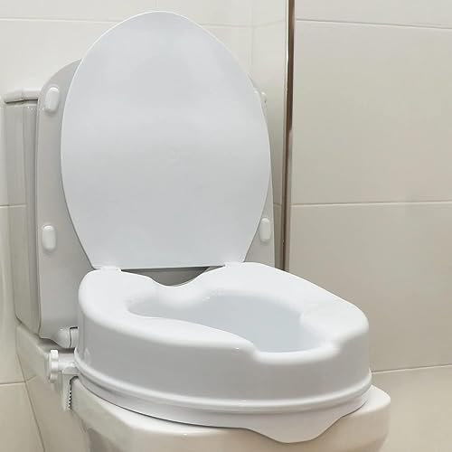 Rehausseur WC Adulte avec Abattant WC - 10 Cm de Hauteur - Siege Toilette Orthopédique avec Verrouillages Latérals de Sécurité - Rehausseur Toilette Universel et Inodore