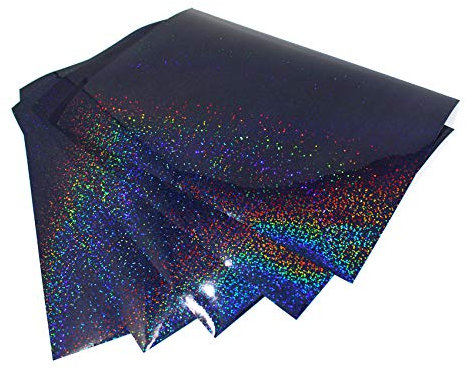 Din A4 Bogen Bastelfolie Selbstklebend Künstlerfolie Plotterfolie Plottfolie Hologramm Glitzer Folie Basteln DIY (Flakes Schwarz, 5er Set Din A4 Bögen)