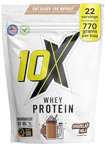 10X Athletic Whey Protein Powder - Chocolate Milk, 770g (22 Servings), Low-Calorie, Gluten-Free & Vegetarian, Fast Absorption for Muscle Recovery, Ideal for Weight Loss & Training