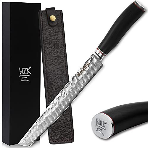 YOUSUNLONG Coltello Sujihiki 11 pollici (279 mm) Coltello da filetto professionale giapponese in acciaio Damasco manico in ebano con fodero in pelle
