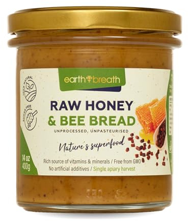 Earthbreath Miel con pan de abeja, crudo, puro, natural, Perga/Ambrosia, libre de aditivos artificiales (400 g)