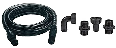 Einhell 4173635 tuyau d'aspiration 4 m en plastique (accessoires de pompe, longueur 4 m, raccord en plastique 42 mm, 5 pièces) & Ribiland 01552 - Raccord pour Pompe 1 - Lot de 4 - Noir