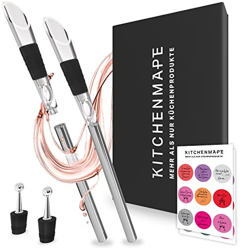 KITCHENMAPE Weinkühlstab mit Ausgießer – 2 Stück, Weinkühler Stab als Flaschenkühler mit Dekantierausgießer und extra Glasmarkierer als Wein Zubehör - Geschenke für Weinliebhaber