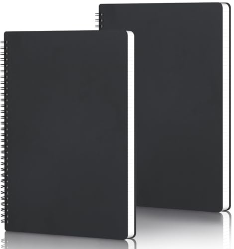 Yarotm Notizbuch A4 Dotted - 2 Stück Notizblock A4 Gepunktet - 60 Blatt Notebook Spiralbindung - 100g Creme Papier Gepunktet 5mm - Kraft Cover Schwarz Spiralblock A4