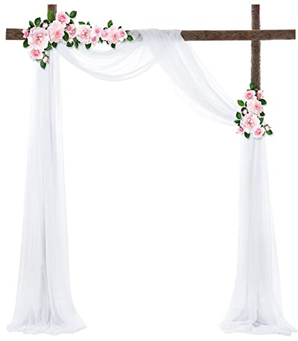 SHTGOI 1 cortina de arco de boda de tul elástico, cortina de arco para boda, cortina de arco de boda, cortina transversal para decoración de bodas, fondo de fotos, 75 x 550 cm, blanco