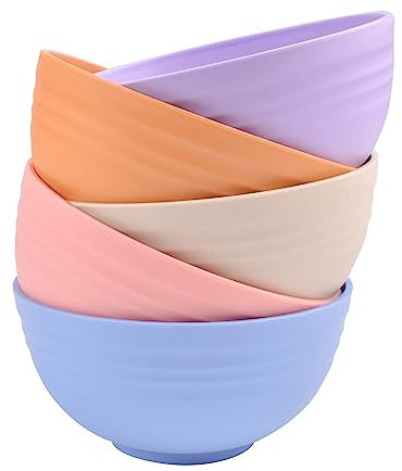 LAGAHS Unbreakable Plastic Bowls, Cereal Bowls Set of 5, Pasta Bowl, Fruit Camping Ramen Noodle Soup Salad Mixing Rice Microwave Smoothie Dessert Bowl for Plastic Serving