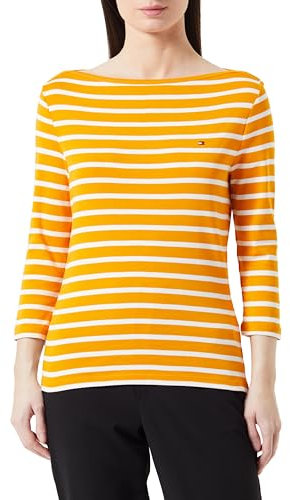 Tommy Hilfiger Damen Langarmshirt Slim U-Boot-Ausschnitt, Mehrfarbig (Breton Stp/ Rich Ochre/ Ecru), XS