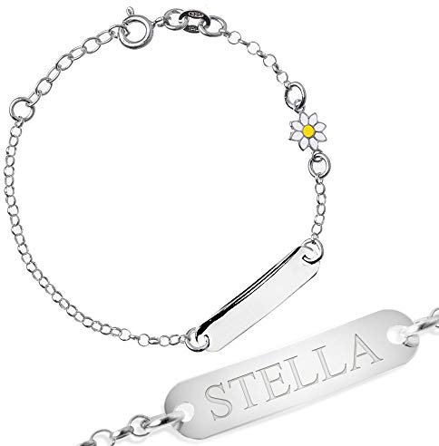 Maverton Bracelet gravé en argent 925 - bracelet avec prénom pour enfant + boite à personnaliser - bijou pour bébé - bijoux enfants fille - pour anniversaire - baptême - communion