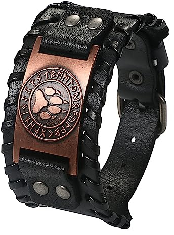 Cupimatch Herrarmband retro brett metall vikingaarmband män PU-läder armband punk stil armband brett bälte manschett armband kjol Wrap för män pojkar