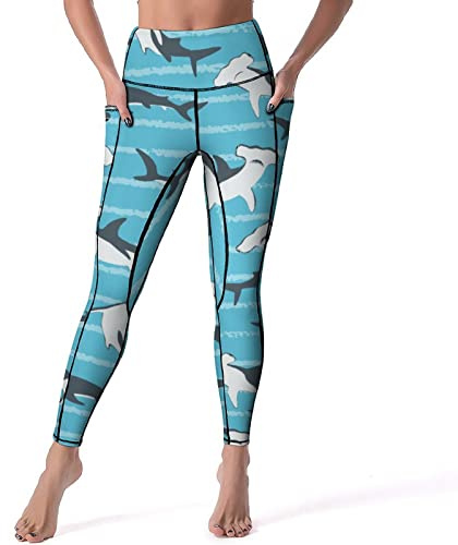 Hammerhead Shark Pattern Yoga Pants For Women High Waist Leggings with Pockets For Gym Workout Tights