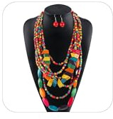 Aonklot Collana Di Perline Africane E Orecchini In Legno Colorato A Strati Per Donne, Regolabile, Multicolore, Lunga, Gioielli Africani