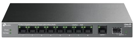 TP-Link 10-Port Desktop Gigabit Switch MIT 8 POE+-Ports, Managed Switch, Schwarz, Automatischer Betrieb