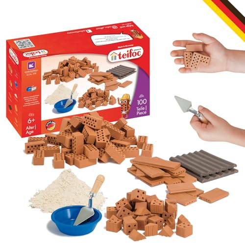 Teifoc 1530 Kit de Construction en Briques – Set créatif avec 100 Mini-Briques, mortier et Outils pour projets DIY, Jouet de Construction pour Enfants à partir de 6 Ans
