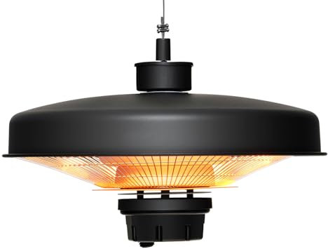 GYMAX Stufa Infrarossi Pensile Basso Consumo 2000W, Telecomando, Impermeabile, Riscaldatore a Soffitto Esterno, Protezione da Surriscaldamento, per Giardino Portico Patio