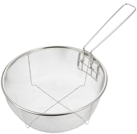 Amosfun Runder Frittierkorb Mit Griff Edelstahl-Fritteuse Drahtgeflecht Französischer Frittierkorb Serviersieb Für Pommes Frites Zwiebelringe Hähnchenflügel 23 Cm