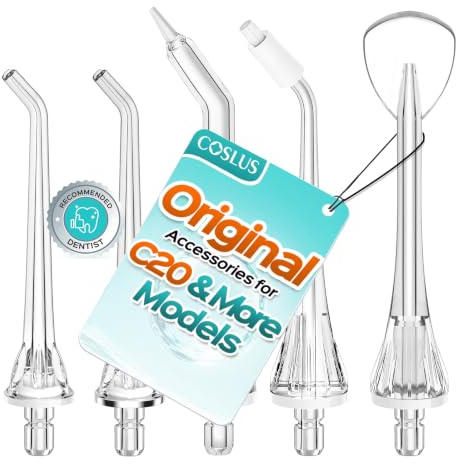 COSLUS utbyteshuvuden för vattenflosser för tandtråd, 5 stycken | Kompatibel med C20, C51, C50, E40 tandtråd för tandsköljning, oral irrigator påfyllningshuvuden för strålspetsar