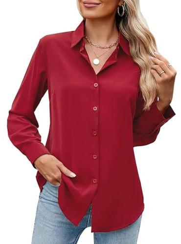 GliAnTok Camisa de manga larga con botones para mujer, ultrasuave, elástica, sin arrugas, para el trabajo, informal, para negocios, oficina
