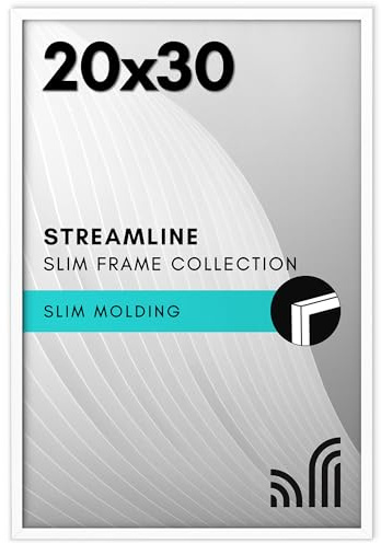 Americanflat 50,8 x 76,2 cm affischram med polerat plexiglas – Streamline-kollektionen – tunn bildram för visning på vägg – upphängningsbeslag ingår – vit