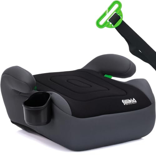 Kindersitzerhöhung Sitzerhöhung i-Size Norm Kinder Auto Sitz ECE R129 mit Gurtführung (Grau/Schwarz)