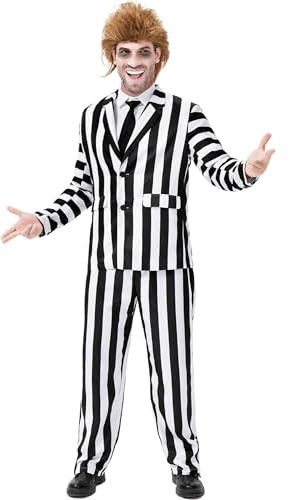 Arvilhill Costume de scarabée à rayures pour homme, veste amusante à manches longues noir et blanc, tenue d'Halloween avec accessoires, taille M