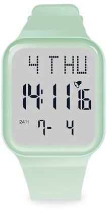 Mamiddle Orologio per bambini da ragazza, 50 m, impermeabile, per bambini, con allarme, chiem, cronometro, calendario, retroilluminazione, doppio tempo per età 5-17, Verde menta