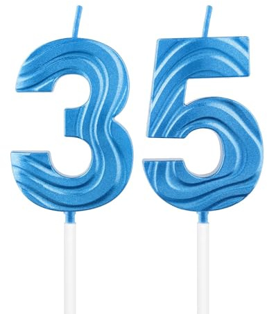 Vela de cumpleaños de zafiro, vela azul zafiro de 35 cumpleaños, velas azul profundo con número 35 para pastel, decoraciones de cumpleaños 33 para mujeres y hombres, suministros de decoración de
