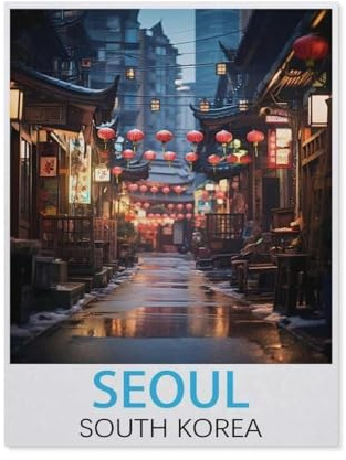 peinture par numero adulte Cadeau de Peinture à l'huile de Bricolage numérique，Affiche vintage de voyage pour Séoul (Corée du Sud)，pour Enfants Adultes Peindre par Nombre Kits Home Decor（50x60cm）-CI4