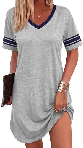 Bresdk Camicia da Notte Donna Estiva Cotone Maniche Corte Vestaglia Premaman Ospedale Pigiama Allattamento Scollo a V Grigio L