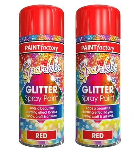 Red Glitter Spray Paint Set - 2 x 200ml Christmas Decoration Spray for Baubles, Ornaments, Gift Boxes, Wreaths, Cards & Festive DIY Crafts Holiday Decorating