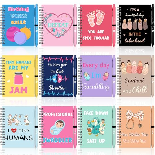 Resurhang 12 Set Funny Labor and Delivery Nurse Appreciation Gift Funny Obstetrics Spiral Notebooks with Pen Sticky Notes for Labor and Delivery Nurse Medical Staff Obstetrics Office Supplies