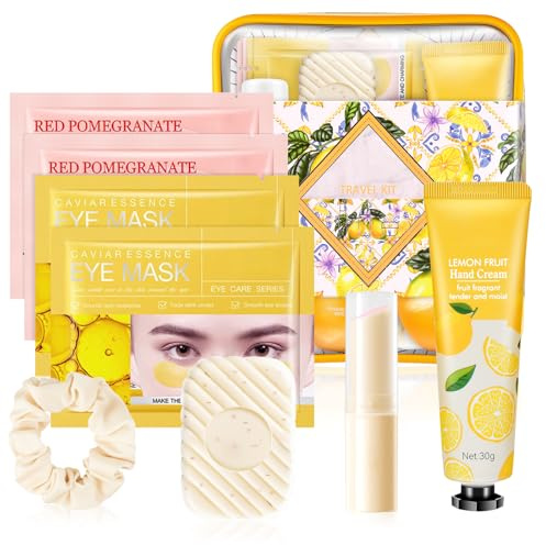 Skincare Regalo Mujer Kit| Rutina Skincare con Crema Hidratante Corporal,Perfume,Gel de Ducha,Crema Manos,Lip Balm,Parches Ojos,Jabon,Coletero