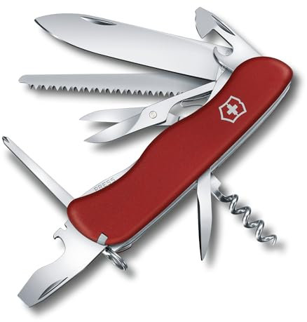 Victorinox Outrider Swiss Army Pocket Knife, Large, Multi Tool, 14 Functions, Blade, Scissors, Red