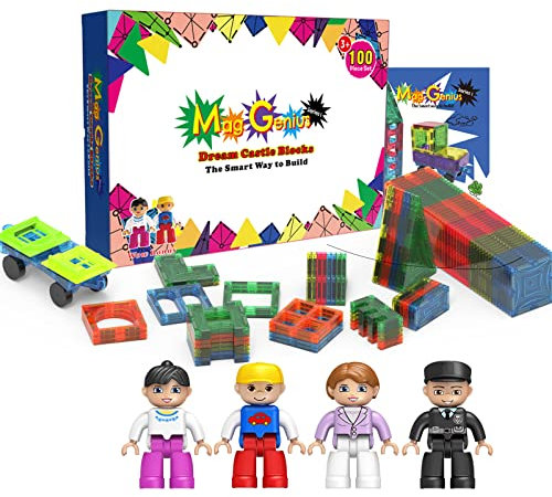 Mag-Genius 102 Piece Set - Magnet Tiles, Clickins, Castle, Windows, Magnet People