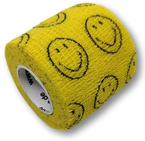 LisaCare Kinderpflaster Großpackung - 12 Rollen 5cm breit - selbsthaftend, elastisch für Kinder - Riesige Farb- & Motivauswahl - Bandagen zum Trösten (Smiley gelb)