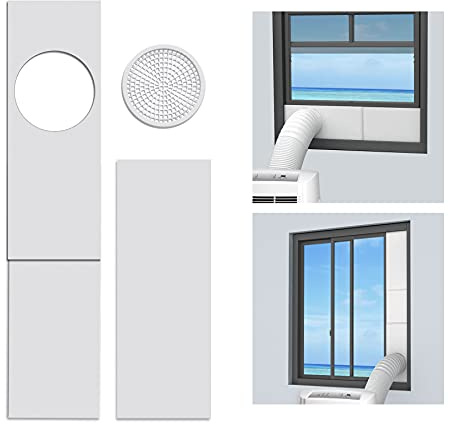 LBG Products Window Seal Plates Kit for Portable AC Units,Plastic Air Conditioner Vent Kit for Sliding Windows and Doors,Adjustable Length Panels for Mobile AC Exhaust Hose(5.9” Diameter)