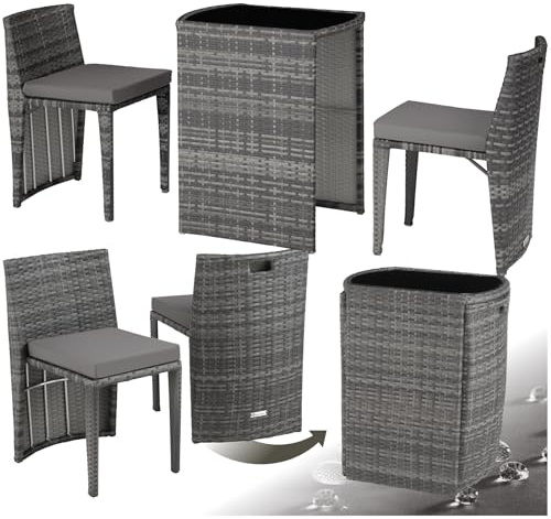 tectake® Ensemble Salon de Jardin encastrable 2 Personnes, Poly Rotin et Aluminium, Ensemble Fauteuil Salon et Table de Jardin, Coussins Inclus, Mobilier de Jardin pour Amenagement Balcon Terrasse