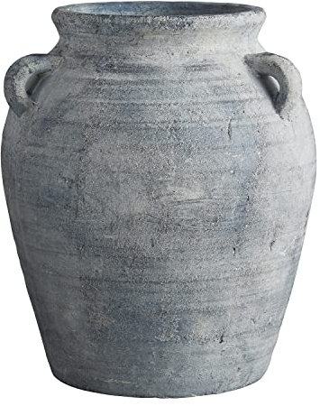 47th & Main Terracotta Planter Vase - Large Old World Urn with Handles, 10.5 x 6.5 x 12, Grey
