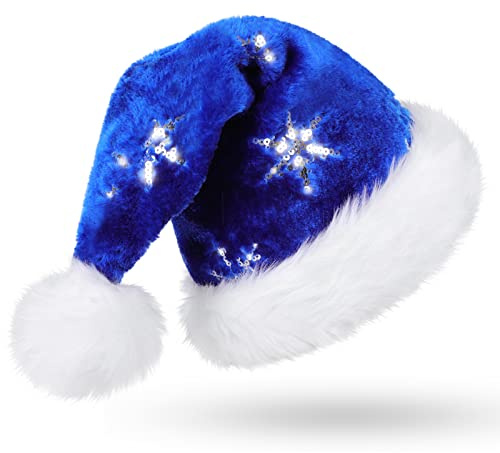 CITÉTOILE Sombrero de Papá Noel azul con lentejuelas para adultos, fiesta de Navidad, decoración del hogar, sombrero grande de Papá Noel, sombrero de Papá Noel de lujo para mujeres y hombres, azul