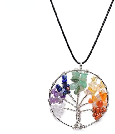 Retro färgglad ton naturligt hänge halsband pendel amulett kristall halsband gåva smycken, 1