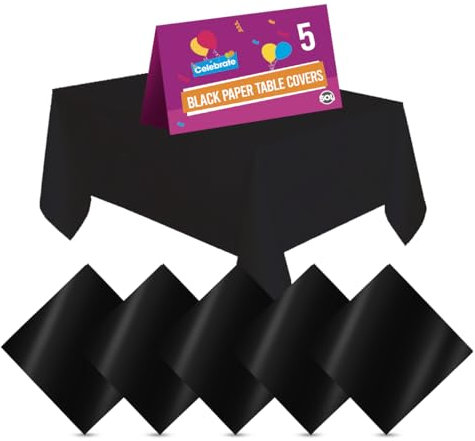 SOL 5pk Black Paper Table Covers 90x90cm Tablecloths for Parties Cover Disposable - Thick Absorbent Design - Great for Weddings, Buffets, Catering, Family Gatherings, Village Halls & Special Events