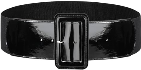 SUOSDEY brett läderbälte för kvinnor, mode patent midjebälte för klänning kappa med fyrkantigt spänne, A-svart, M:Fit waist 29-31