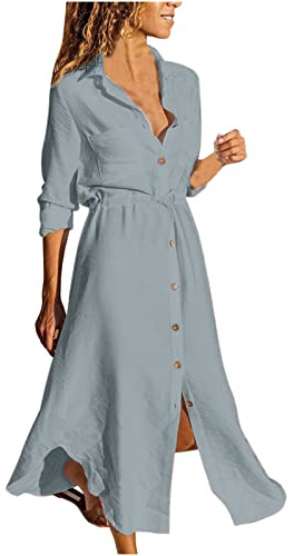 WOXIHUAN Abito da Donna in Lino Taglie Forti con Scollo a Mezza Manica Barchetta Abito Lungo Stampa Graffiti Irregolari Girocollo Boho Cotone Casual da Spiaggia Oversize Grigio M