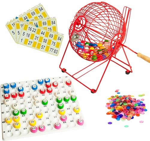 Thomas & Anca Club Supplies Ltd Machine de bingo Cage de bingo, 1 à 90 boules de bingo, plateau à chèques, cartes de bingo et disques de bingo