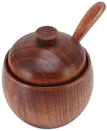 aqxreight Tarro de Madera para Especias, Azucarero, Caja de Sal, Contenedor de Almacenamiento de Condimentos, Conjunto con Tapa de Cuchara, Herramienta de Cocina para el Hogar, Hotel y