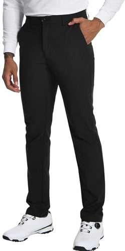 Pioneer Camp Herren Golfhose Stretch Atmungsaktiv Elastischer Bund Lang Golf Pants mit Funktionelle Taschen Schwarz Black Größe:30